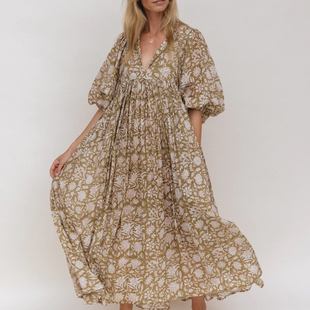 Daughters Of India Kyra Maxi Dress Olive Green